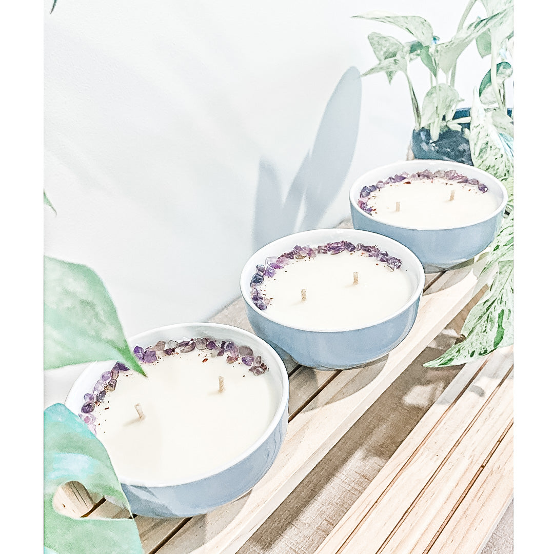Soy Candle Bowls with Amethyst
