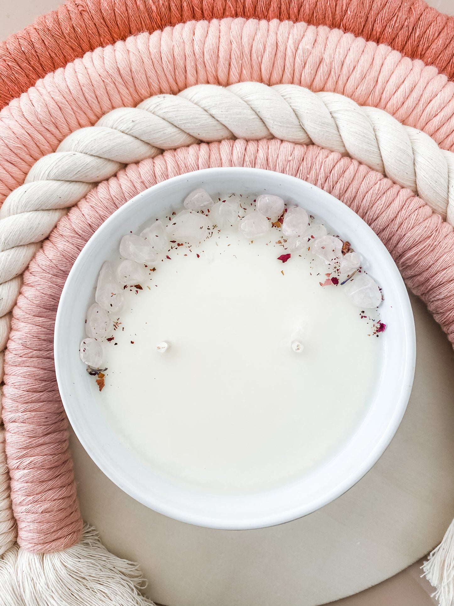 Soy Candle Bowls with Rose Quartz
